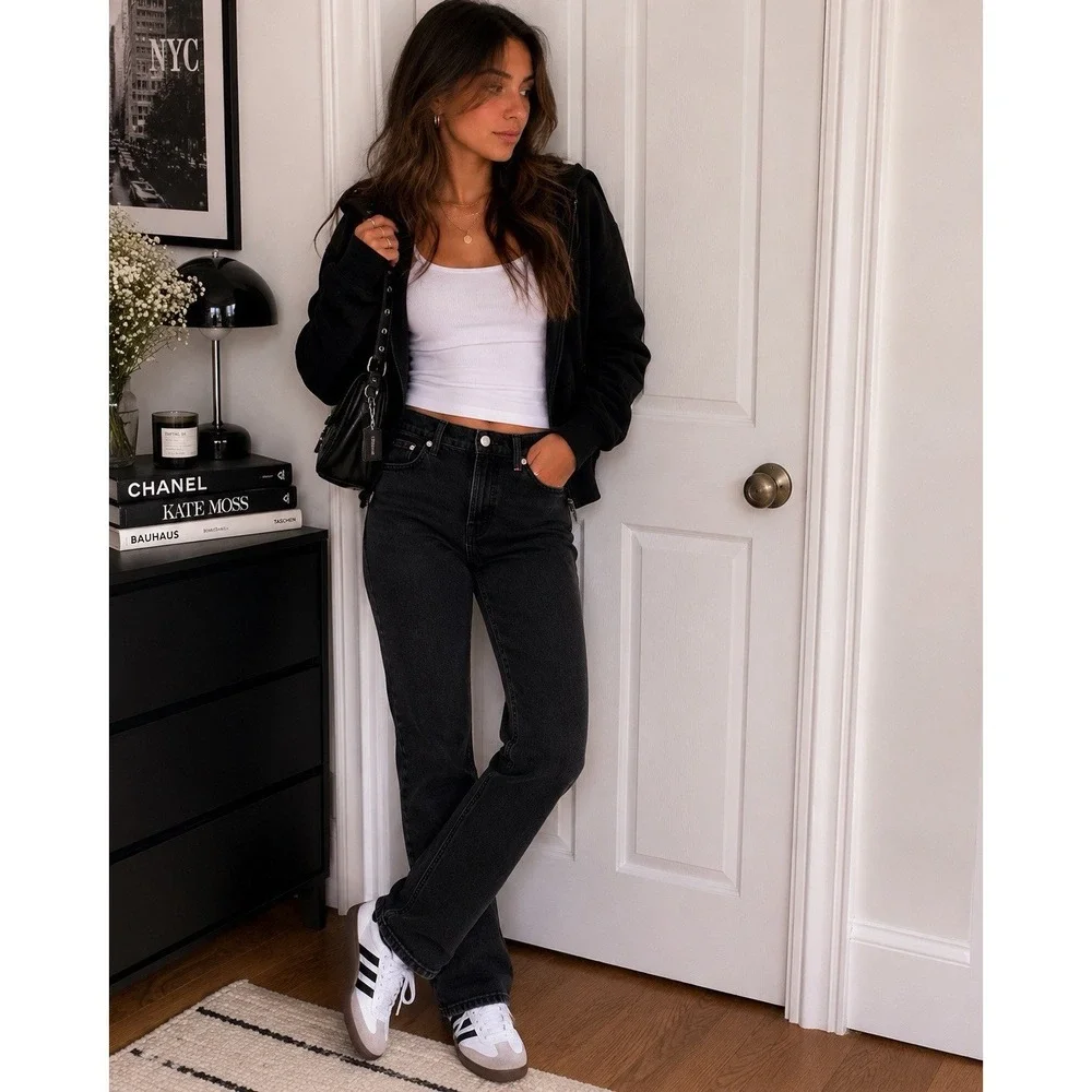 Everlane Way High Slim Jeans 25 Short Black Straight Leg Minimalist Quiet Luxury